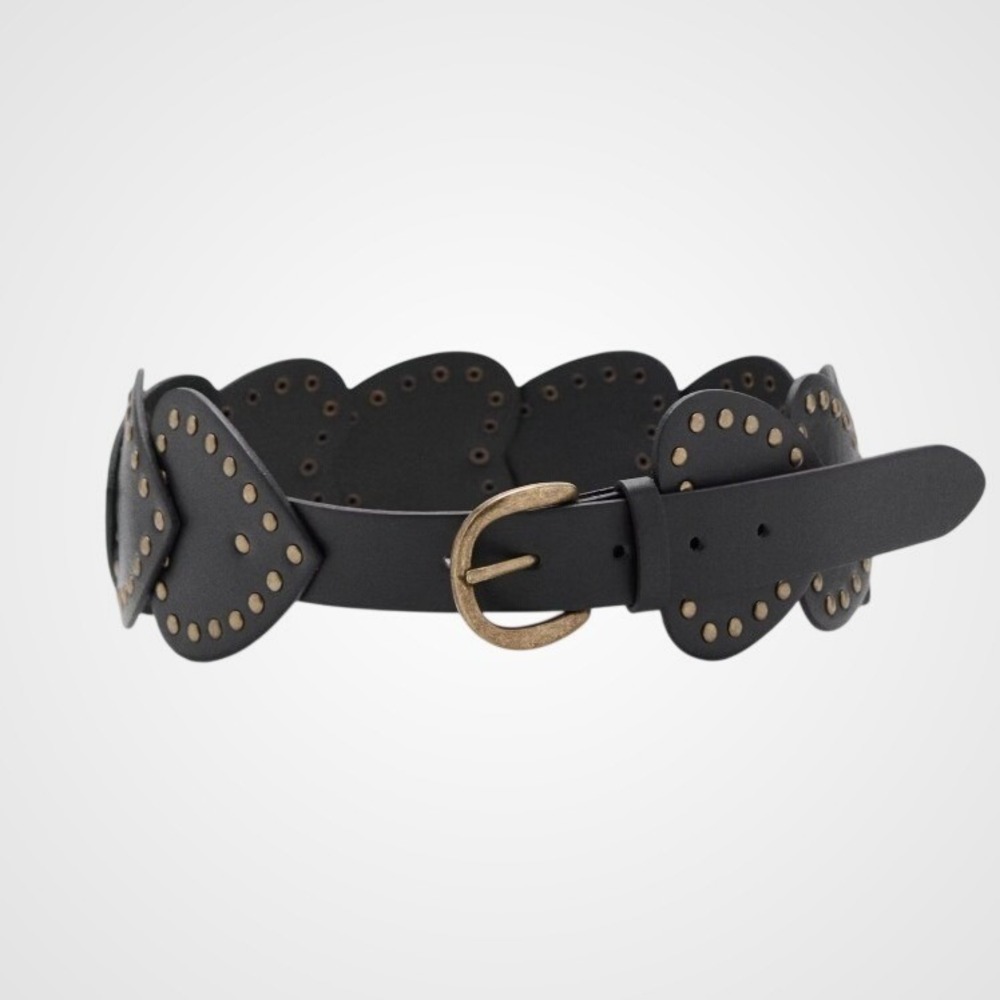 Mango Studded Heart Belt XS/S‎ Black Fairy Grunge Y2K Concert Western NWT
